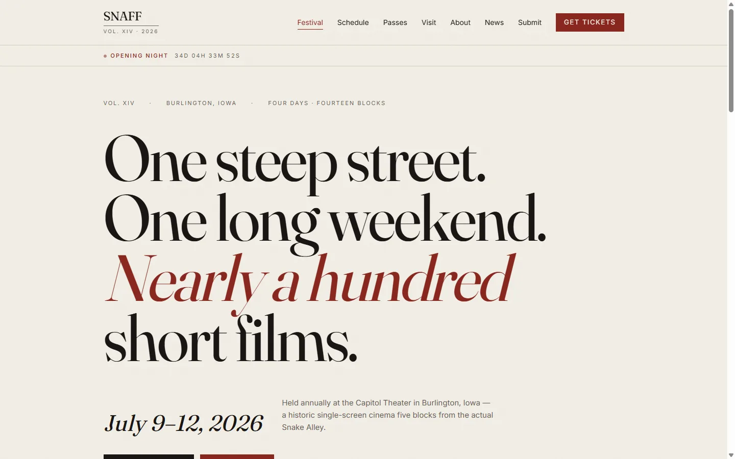 Snake Alley Festival of Film website screenshot